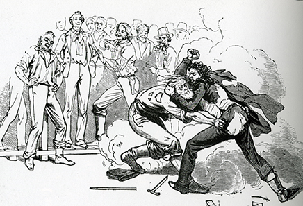 Quarrel amongst gold diggers. Illustration by Charles Nahl 1856.