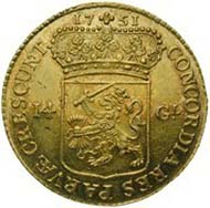 Netherlands / West Friesland, 14 guilders, gold (9.93 g), 1751
