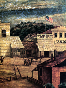 The mining community Mormon Island. This picture was taken between 1849 and 1854.