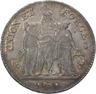 France, Napoleon, First Consul of the French government 1799-1804, 5 francs, silver (25.0 g), Paris, year 8 (= 1799)
