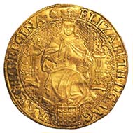 England, Elizabeth I, queen of England 1558-1603, sovereign valued at 30 shillings, gold, 1583-1600