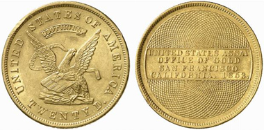 United States Assay Office 20 $ 1853. From auction sale Künker 109 (2006), 1400.