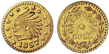 Privately coined 1/2 dollar piece 1857. From auction sale Hess-Divo 323 (2013), 891.