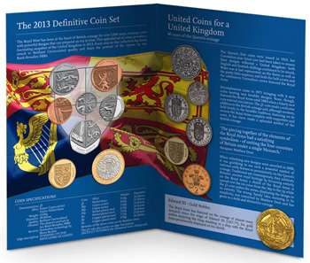 The Royal Birth 2013 United Kingdom Definitive Coin Set comprises the eight denominations of the circulating denominations struck in 2013.