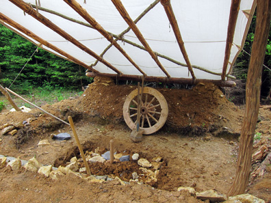 The working place of the pottery maker is being prepared. Photograph: KW.