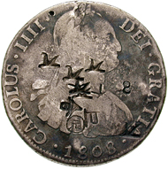 Spain. Real de a ocho from 1808 with Chinese counter-stamps. © MoneyMuseum, Zurich.