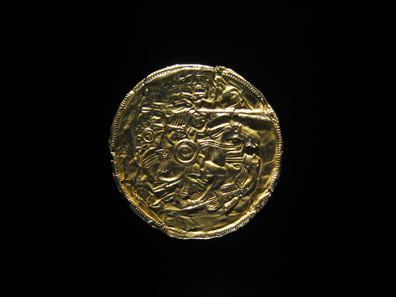 Alamannic phalerae disc of a horse's harness. The visual decoration shows a rider flooring an enemy. Grave find from Pliezhausen, early 7th cent. Photograph: KW.