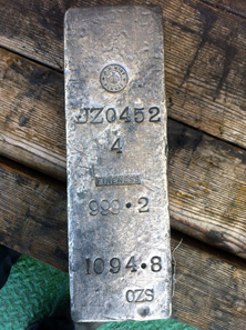One example of a .999 fine silver ingot recovered from lot four of the insured cargo documented for the SS Gairsoppa shipwreck site. Three of the four lots contained .917 fine silver ingots. During Odyssey's recovery expeditions conducted in 2012-2013, the team was able to recover more than 99% of the insured silver cargo of the SS Gairsoppa. Photo: Odyssey Marine Exploration, Inc., www.odysseymarine.com