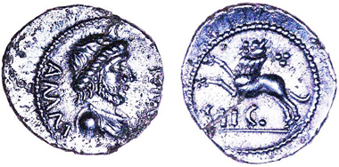 Amminus Lion silver unit, struck at Sego (Folkestone?) c.AD 30-40, found at Staple, Kent. Photo: Chris Rudd.
