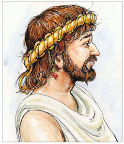 Imagined portrait of Amminus who ruled in Kent until banished by his father, Cunobelinus. © Jane Bottomley.