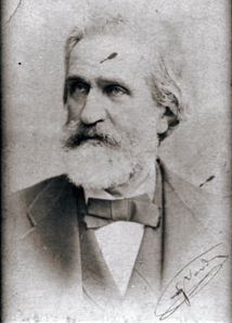 Photograph of Giuseppe Verdi with autograph signature. Source: Collezione Frontini / Wikipedia.