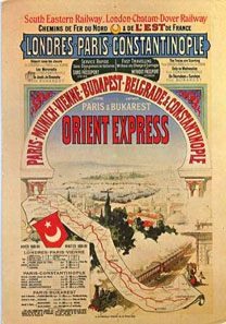 Poster advertising the Winter 1888/89 timetable for the Orient Express. Source. Wikipedia.