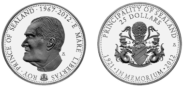 Principality of Sealand / 25 Dollars / silver .925 / 28 g / 38.6 mm / Design: Michael Alexander / Mintage: 300.