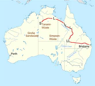 Reconstructed itinerary of Leichardt's last expedition. Source: Fecchi / http://creativecommons.org/licenses/by-sa/3.0/deed.en