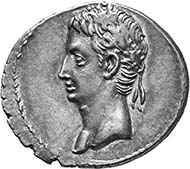 Augustus, 27 B. C. - A. D. 14. Denarius, Caesaraugusta, 19-18. Head with oak wreath l. Rev. laurel tree. From auction sale MMAG 93 (2003), 83.
