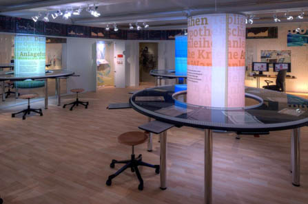 The 'trading workplace' in the exhibition. © Wertpapierwelt - Stiftung Sammlung hist. Wertpapiere, Olten.