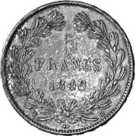 France. Louis-Philippe I, 1830-1848. 5 Francs 1848, Straßburg. Dav. 91. From auction sale MMAG 91 (2001), 686.