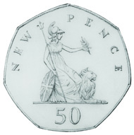 Ironside's sketched design submissions for the new decimal 50p.