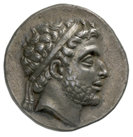 Philip V, King of Macedonia (221-179 BC). Didrachm, 188/87-179 BC. Head of the king diademed, facing right. Rev. club in oak wreath. © MoneyMuseum, Zurich.