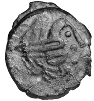 Bulgarian bronze matrix punch, 32x22mm, for producing obverse dies or casting moulds for imitation Sattelkopfpferd silver tetradrachms (cf. Göbl OTA 300), c.late 2nd/early 1st century BC. Like the Andover punch, its image is positive. Found in Russe, NE Bulgaria. Photo: D Draganov, 2007.