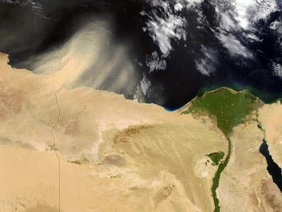 Satellite view of the Nile River delta. Photograph: NASA / Wikipedia.