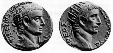 Tiberius, 14-37. Tetradrachm, 20/1. Rev. head of Augustus with radiant crown r. Münzhandlung Basel 6 (1936), 6.