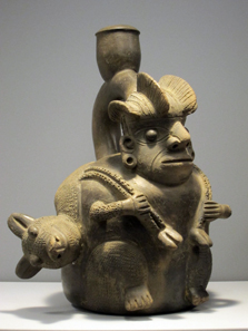 Peru. Cupisnique. Vessel shaped as a hunter with his prey; made around 1500 to 700 BCE. Photo: KW.