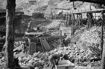 Klondike mining camp, prospectors at work