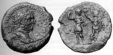 Caracalla, 198-217. AE, 212/3. Rev. emperor as military commander, wreathed by Sarapis. CNG 12 (1990), 287.