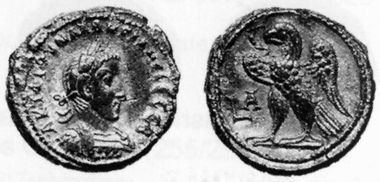 Macrianus, 260-261. Tetradrachm, 260/1. Rev. eagle standing l. Auctiones 26 (1996), 491. While the Roman imperial coins of Macrianus and Quietus are rather scarce, their coins can be found from time to time amongst the products of the Alexandrinian mint.