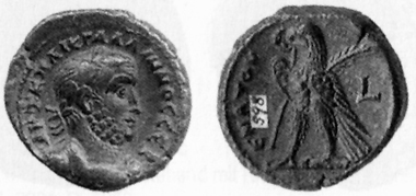 Gallienus, 253-268. Tetradrachm, 261/2. Rev. eagle with wreath and palm branch standing l. Blancon, list 31 (1999-2000), 542. Although minting went on during the disturbances in Alexandria in 261, the emission is much smaller and the coins of that year are much scarcer than the similarly looking other specimens. In 260/1, only five different coin types were produced, whereas they added up to 18 again in the following year to which our piece dates.
