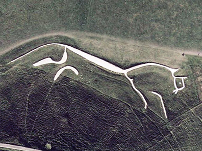 Satellite view of the famous Uffington White Horse. Photo: NASA.