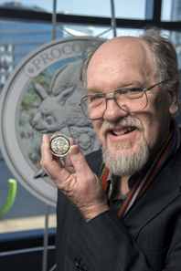 Peter Trusler with the Australian Megafauna Procoptodon coin.
