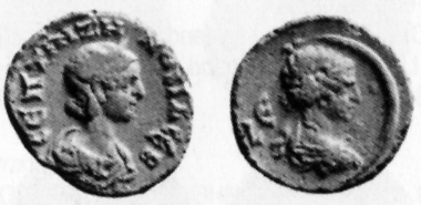 Zenobia. Tetradrachmon, 272. Rev. bust of Selene in moon crescent. BMC 2398. Münzhandlung Basel 6 (1936), 1281.