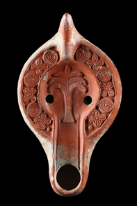 No. 469: GREECE AND ROME, lamps. Clay lamp with palm tree from Late Antiquity. North Africa, 4th-5th cent. A. D. 300 / 1,265 Euros