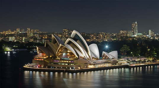 Sydney Opera House, as viewed from the Sydney Harbour Bridge. Photo: David Iliff / CC-BY-SA 3.0.