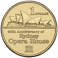 2013 40th anniversary of the Sydney Opera House Silver Proof $1 Coin Reverse (left) and Uncirculated $1 Coin Reverse (right).