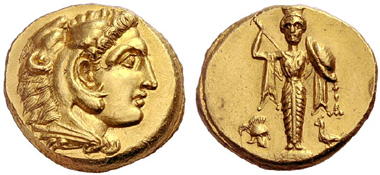 172 Pergamon (Mysia). Herakles, Son of Alexanders the Great, d. 309(?). Gold stater, prior to 309. Extremely fine specimen. Estimate: 40,000 Euros. Price realized: 46,000 Euros.