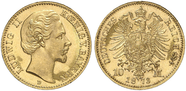 German Empire. Bavaria. Ludwig II. 10 mark 1873. Photo: Künker.