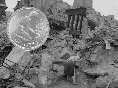 Photomontage of the German 50 pfennige 1950 (Photo: Künker) and a typical German
