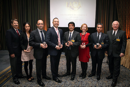 Finalists and winners of the two IACA Excellence in Currency Awards 2013 presented at The Coin Conference in Berlin on 29 October 2013.