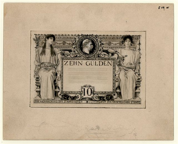 Abb. 1: Draft of 10 gulden 1892 by Gustav Klimt and Franz Matsch.