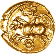Tribute money? Tasciovanos gold stater found near St. Albans, Herts. To be sold by Chris Rudd in January 2014. Photo: E. Cottam.