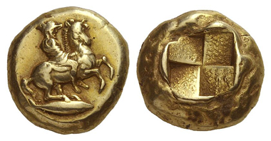 137: Cyzicus. El-stater, 460-400. Rare. Very fine. Starting price: 15,000 euros. Hammer price: 38,000 euros.