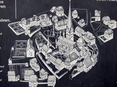 Site plan of Beromünster featuring the houses of many priests. Photo: KW.