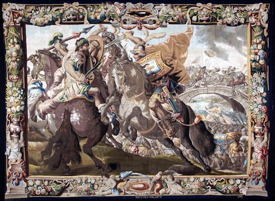Constantine's victory over Maxentius at the Milvian Bridge. Marques de la ville de Bruxelles. Signature MATTHYS ROELANTS. © MAH. Photo: Manufacture royale De Wit, Malines. Inv. 18676.