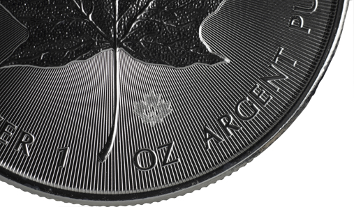 The textured maple leaf is a micro-engraving produced by laser and incorporates the numeral