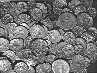 Some of the 5,000 coins from the Hallaton war-hoards, first discovered by Ken Wallace and valued at £458,000 by Chris Rudd. Source: British Museum news release 7 April. © The British Museum.