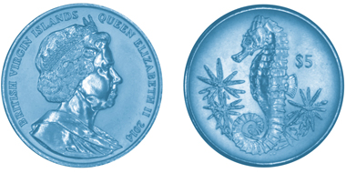 British Virgin Islands / 5 $ / .990 Turquoise Titanium / 10.00gms / 36.10mm / Mintage: 5,000.