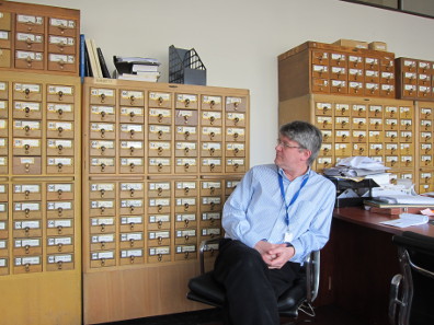 Old index cards in Andrew Meadows's office. Photo: UK.